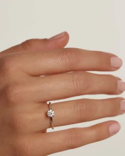 Joyas Con Diamantes|Joyas De Oro Blanco 18K-PDPAOLA Anillo de Diamantes Y Oro Blanco Solitaire Supreme