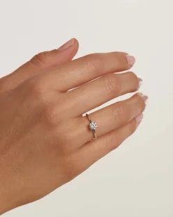 Joyas Con Diamantes|Joyas De Oro Blanco 18K-PDPAOLA Anillo de Diamantes Y Oro Blanco Solitaire Supreme