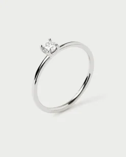 Joyas Con Diamantes|Joyas De Oro Blanco 18K-PDPAOLA Anillo de Diamantes Y Oro Blanco Solitaire Medium
