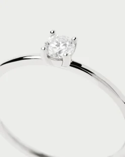 Joyas Con Diamantes|Joyas De Oro Blanco 18K-PDPAOLA Anillo de Diamantes Y Oro Blanco Solitaire Medium