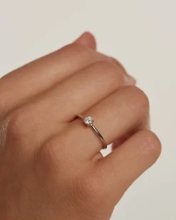 Joyas Con Diamantes|Joyas De Oro Blanco 18K-PDPAOLA Anillo de Diamantes Y Oro Blanco Solitaire Medium