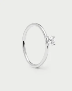 Joyas Con Diamantes|Joyas De Oro Blanco 18K-PDPAOLA Anillo de Diamantes Y Oro Blanco Solitaire Medium