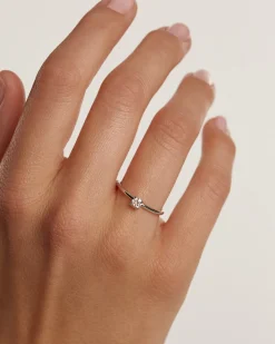 Joyas Con Diamantes|Joyas De Oro Blanco 18K-PDPAOLA Anillo de Diamantes Y Oro Blanco Solitaire Medium