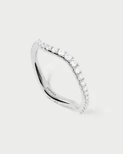 Joyas Con Diamantes|Joyas De Oro Blanco 18K-PDPAOLA Anillo de diamantes y oro blanco Flow