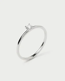 Joyas Con Diamantes|Joyas De Oro Blanco 18K-PDPAOLA Anillo de Diamantes Y Oro Blanco Solitaire Mini