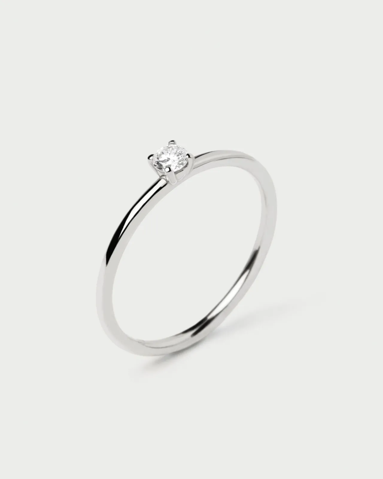 Joyas Con Diamantes|Joyas De Oro Blanco 18K-PDPAOLA Anillo de Diamantes Y Oro Blanco Solitaire Mini
