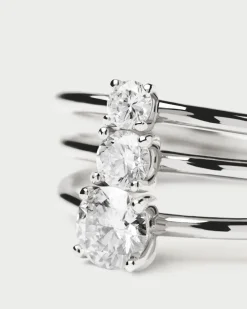 Joyas Con Diamantes|Joyas De Oro Blanco 18K-PDPAOLA Anillo de Diamantes Y Oro Blanco Solitaire Mini