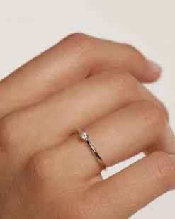 Joyas Con Diamantes|Joyas De Oro Blanco 18K-PDPAOLA Anillo de Diamantes Y Oro Blanco Solitaire Mini