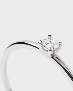 Joyas Con Diamantes|Joyas De Oro Blanco 18K-PDPAOLA Anillo de Diamantes Y Oro Blanco Solitaire Mini
