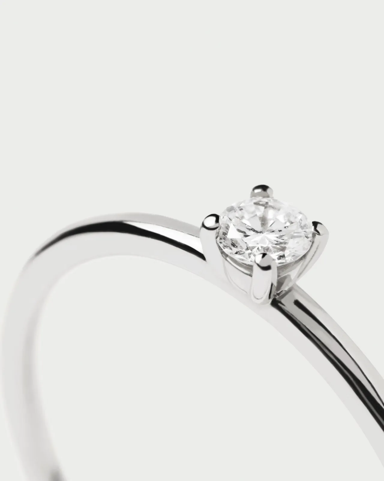 Joyas Con Diamantes|Joyas De Oro Blanco 18K-PDPAOLA Anillo de Diamantes Y Oro Blanco Solitaire Mini