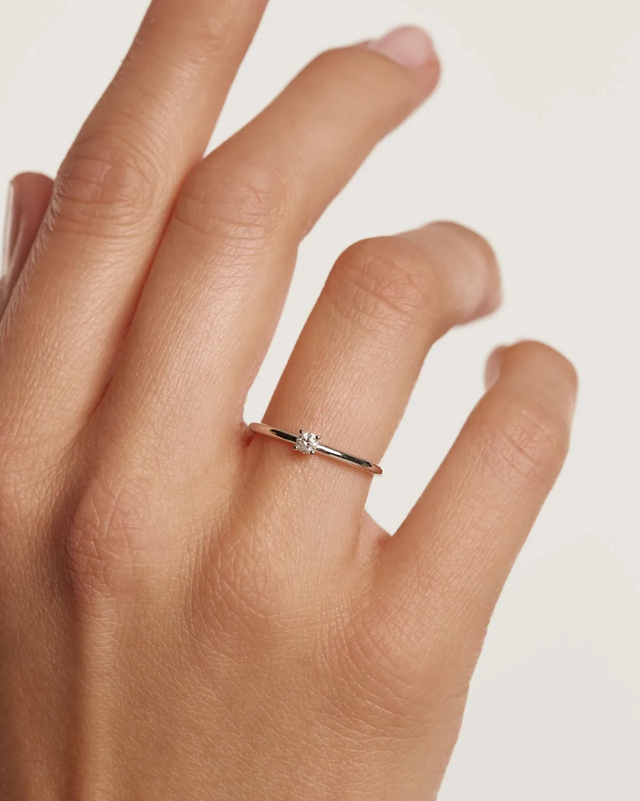 Joyas Con Diamantes|Joyas De Oro Blanco 18K-PDPAOLA Anillo de Diamantes Y Oro Blanco Solitaire Mini
