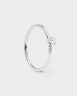 Joyas Con Diamantes|Joyas De Oro Blanco 18K-PDPAOLA Anillo de Diamantes Y Oro Blanco Solitaire Mini