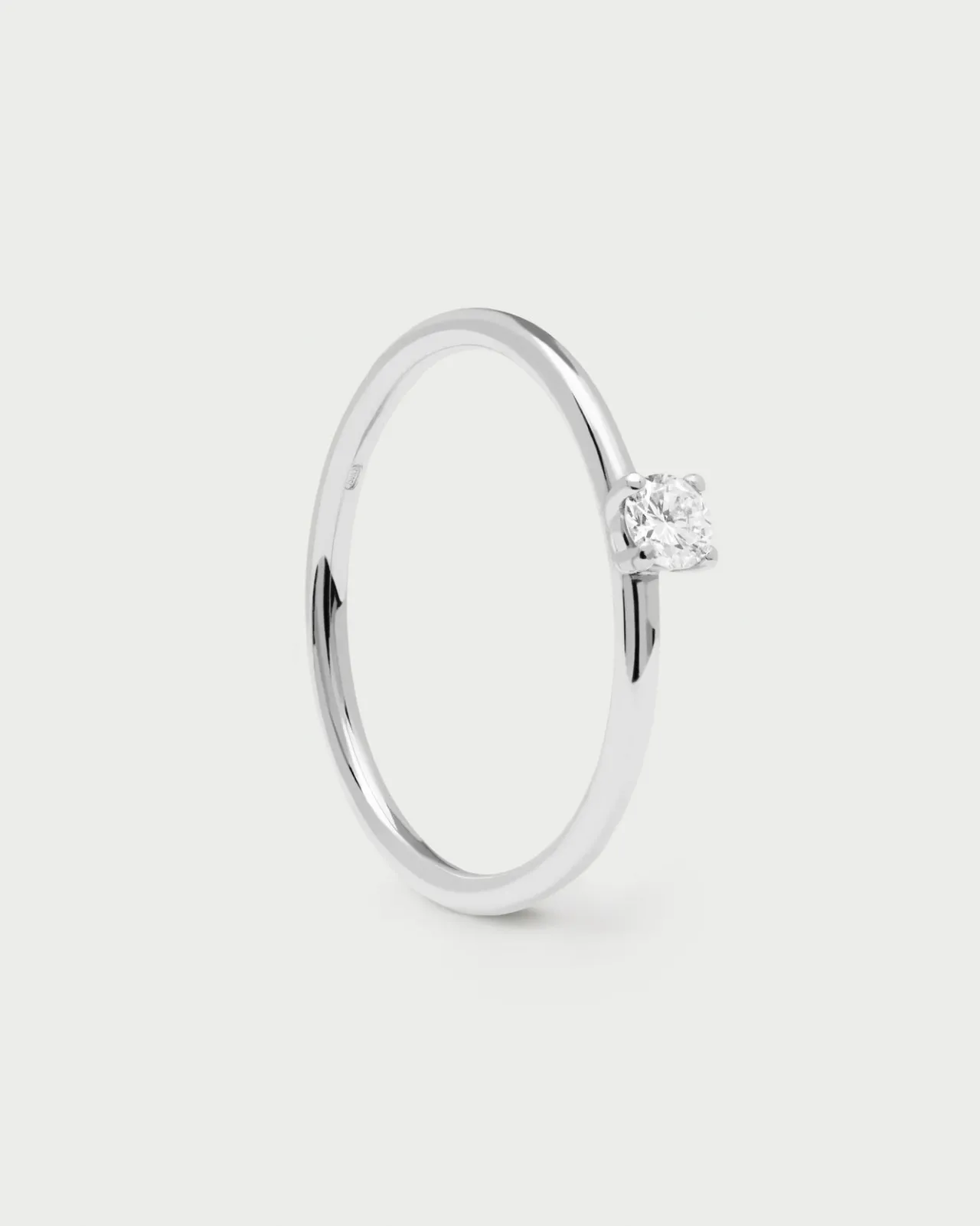 Joyas Con Diamantes|Joyas De Oro Blanco 18K-PDPAOLA Anillo de Diamantes Y Oro Blanco Solitaire Mini