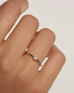 Joyas Con Diamantes|Joyas De Oro Blanco 18K-PDPAOLA Anillo de Diamantes Y Oro Blanco Solitaire Mini