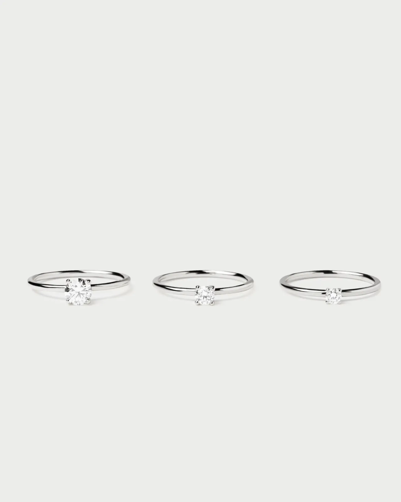 Joyas Con Diamantes|Joyas De Oro Blanco 18K-PDPAOLA Anillo de Diamantes Y Oro Blanco Solitaire Mini