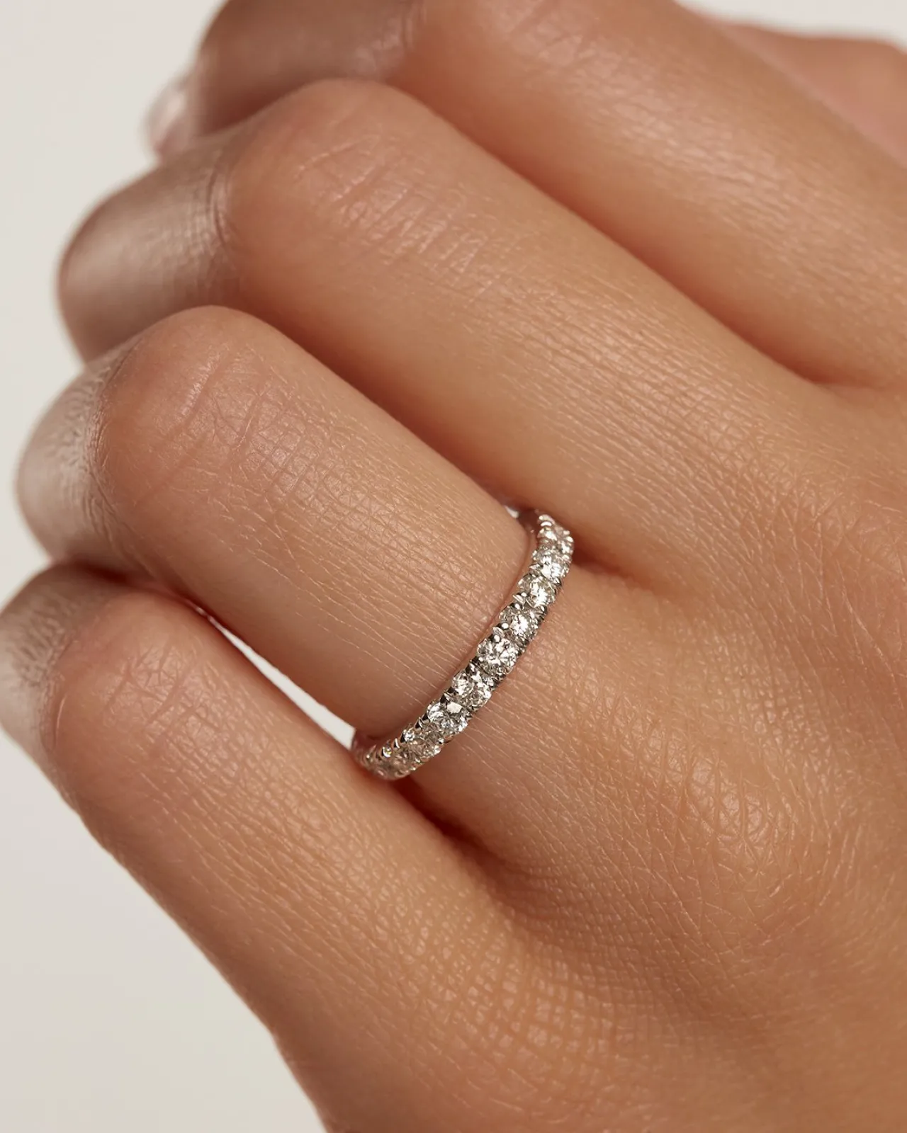 Joyas Con Diamantes|Joyas De Oro Blanco 18K-PDPAOLA Anillo de Diamantes Y Oro Blanco Eternity Supreme