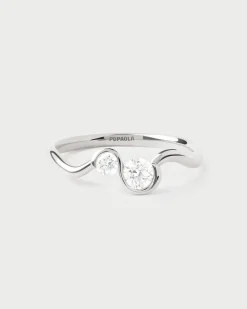 Joyas Con Diamantes|Joyas De Oro Blanco 18K-PDPAOLA Anillo de diamantes y oro blanco Dafne