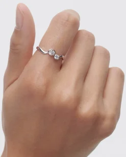 Joyas Con Diamantes|Joyas De Oro Blanco 18K-PDPAOLA Anillo de diamantes y oro blanco Dafne