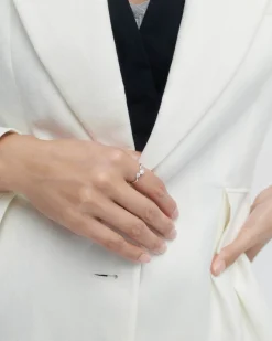 Joyas Con Diamantes|Joyas De Oro Blanco 18K-PDPAOLA Anillo de diamantes y oro blanco Dafne