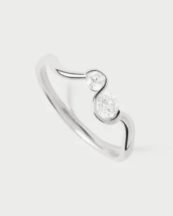 Joyas Con Diamantes|Joyas De Oro Blanco 18K-PDPAOLA Anillo de diamantes y oro blanco Dafne