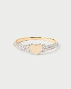 Joyas Con Diamantes|Joyas De Oro 18K-PDPAOLA Anillo Sello de Diamantes y Oro Heart