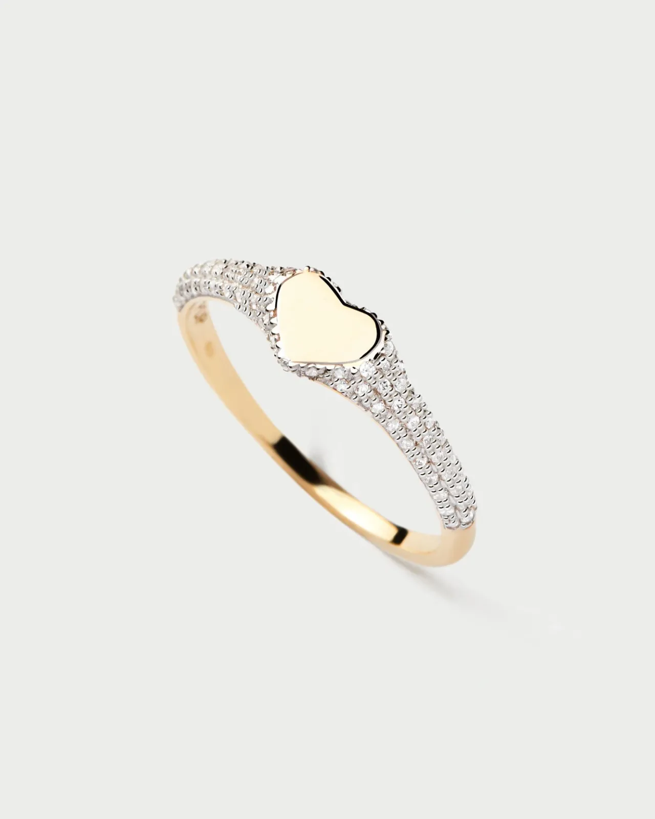 Joyas Con Diamantes|Joyas De Oro 18K-PDPAOLA Anillo Sello de Diamantes y Oro Heart