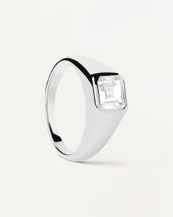 Anillos Grandes|Anillos Básicos-PDPAOLA Anillo Sello De Plata Square Shimmer