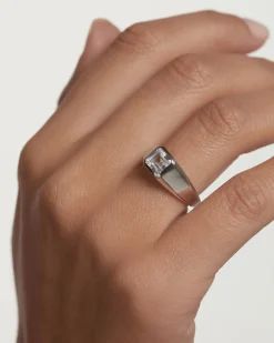 Anillos Grandes|Anillos Básicos-PDPAOLA Anillo Sello De Plata Square Shimmer