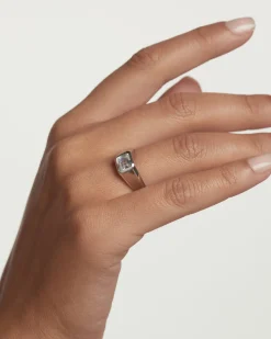 Anillos Grandes|Anillos Básicos-PDPAOLA Anillo Sello De Plata Square Shimmer