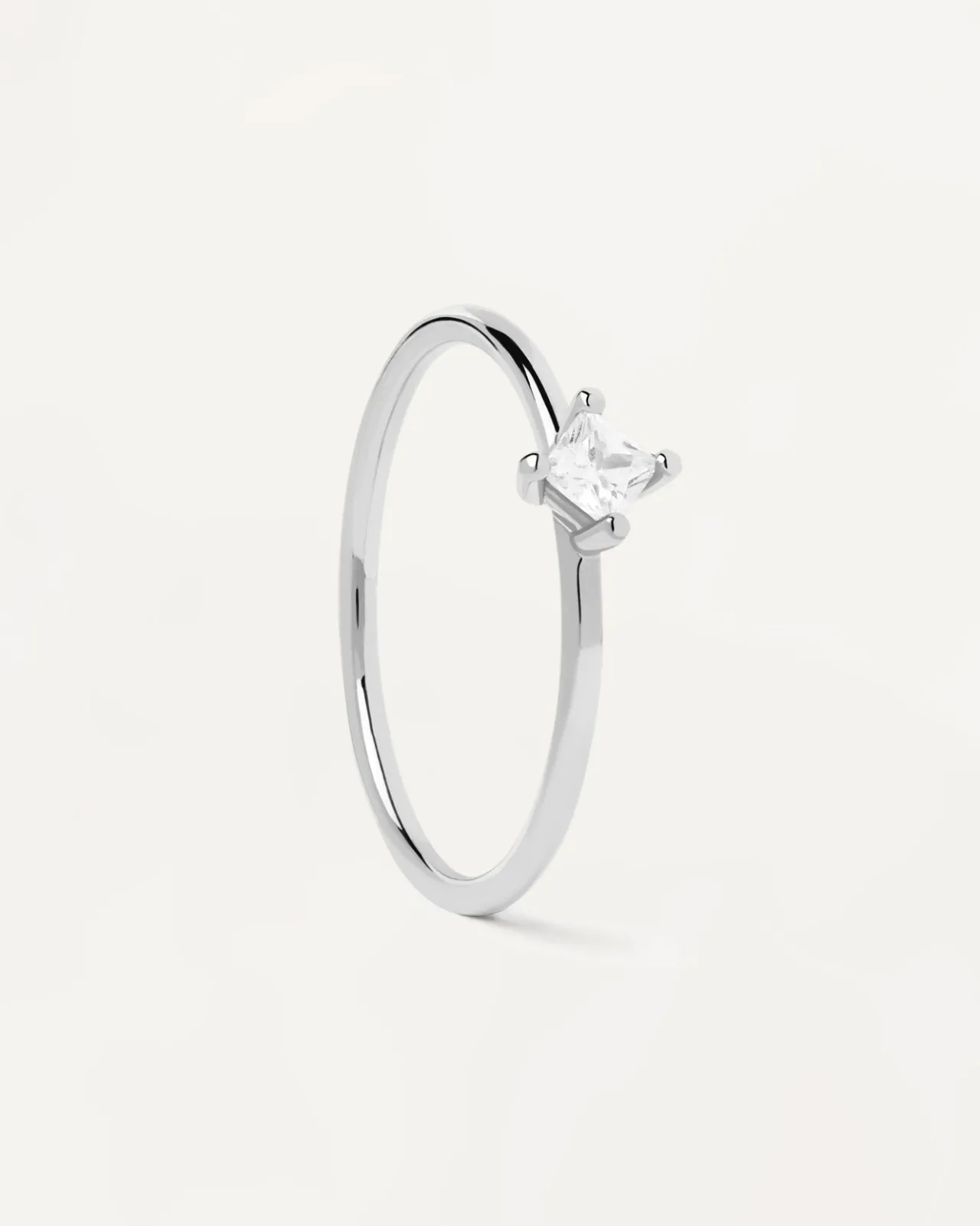 Joyas Con Diamantes|Joyas De Oro Blanco 18K-PDPAOLA Anillo Solitario con Diamante Cuadrado Y Oro Blanco