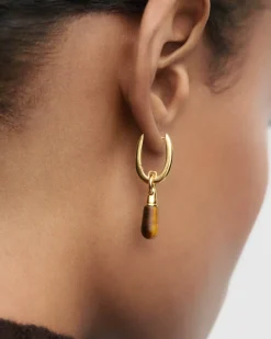 Piercings Con Piedras Semipreciosas|Pendientes Individuales-PDPAOLA Aro individual Ojo de tigre Jupiter