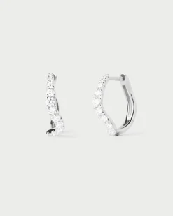 Joyas Con Diamantes|Joyas De Oro Blanco 18K-PDPAOLA Aros de diamantes y oro blanco Flow