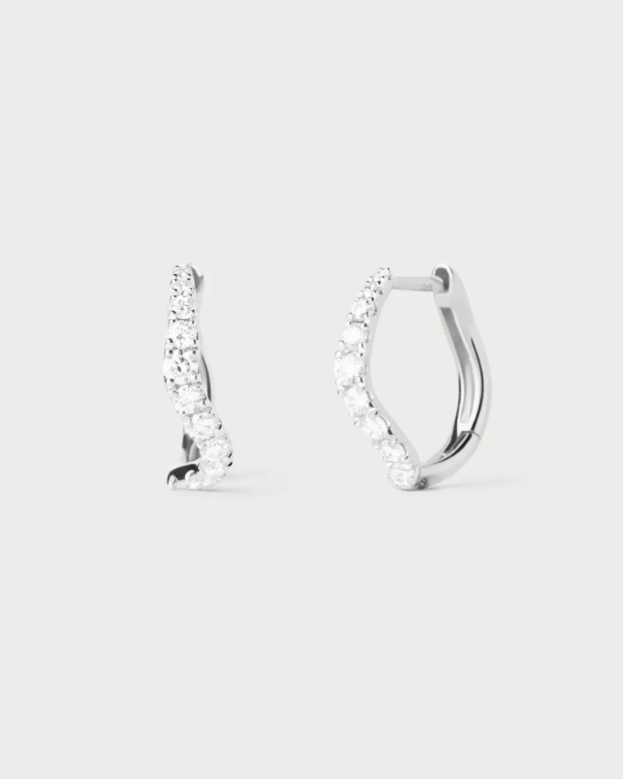 Joyas Con Diamantes|Joyas De Oro Blanco 18K-PDPAOLA Aros de diamantes y oro blanco Flow