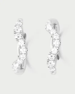 Joyas Con Diamantes|Joyas De Oro Blanco 18K-PDPAOLA Aros de diamantes y oro blanco Flow