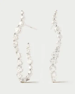 Joyas Con Diamantes|Joyas De Oro Blanco 18K-PDPAOLA Aros de diamantes y oro blanco Venus