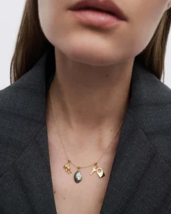Collares De Oro|Collares Con Piedras Semipreciosas-PDPAOLA Charm Labradorita Protección