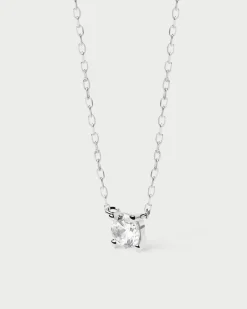 Joyas Con Diamantes-PDPAOLA Collar de Diamantes Y Oro Blanco Solitaire Medium