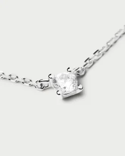 Joyas Con Diamantes-PDPAOLA Collar de Diamantes Y Oro Blanco Solitaire Mini