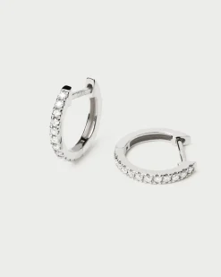 Joyas Con Diamantes|Joyas De Oro Blanco 18K-PDPAOLA Pendientes de Diamantes Y Oro Blanco Eternity Mini