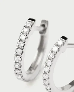 Joyas Con Diamantes|Joyas De Oro Blanco 18K-PDPAOLA Pendientes de Diamantes Y Oro Blanco Eternity Mini