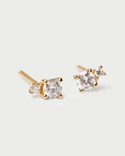Joyas Con Diamantes|Pendientes Con Diamantes-PDPAOLA Pendientes de Diamantes y oro Solitaire Duo