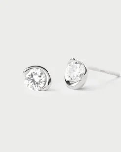 Joyas Con Diamantes|Joyas De Oro Blanco 18K-PDPAOLA Pendientes stud de diamantes y oro blanco Delia