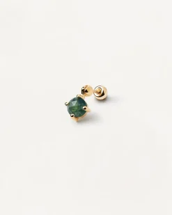Piercings Con Piedras Semipreciosas|Pendientes Rosca Individuales-PDPAOLA Piercing oreja Kimi con Ágata Verde