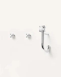 Joyas Con Diamantes-PDPAOLA Set de Pendientes de Diamantes Y Oro Blanco Solitaire